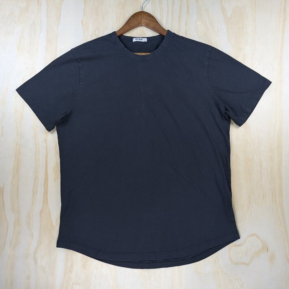 Buck Mason Men's Large T-Shirt Faded Black Curved Hem 100% Cotton Made in USA